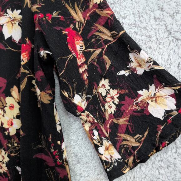 J Jill Top Women's Large Petite LP Black Floral 3/4 Bell Sleeve V Neck Peasant - Picture 2 of 13